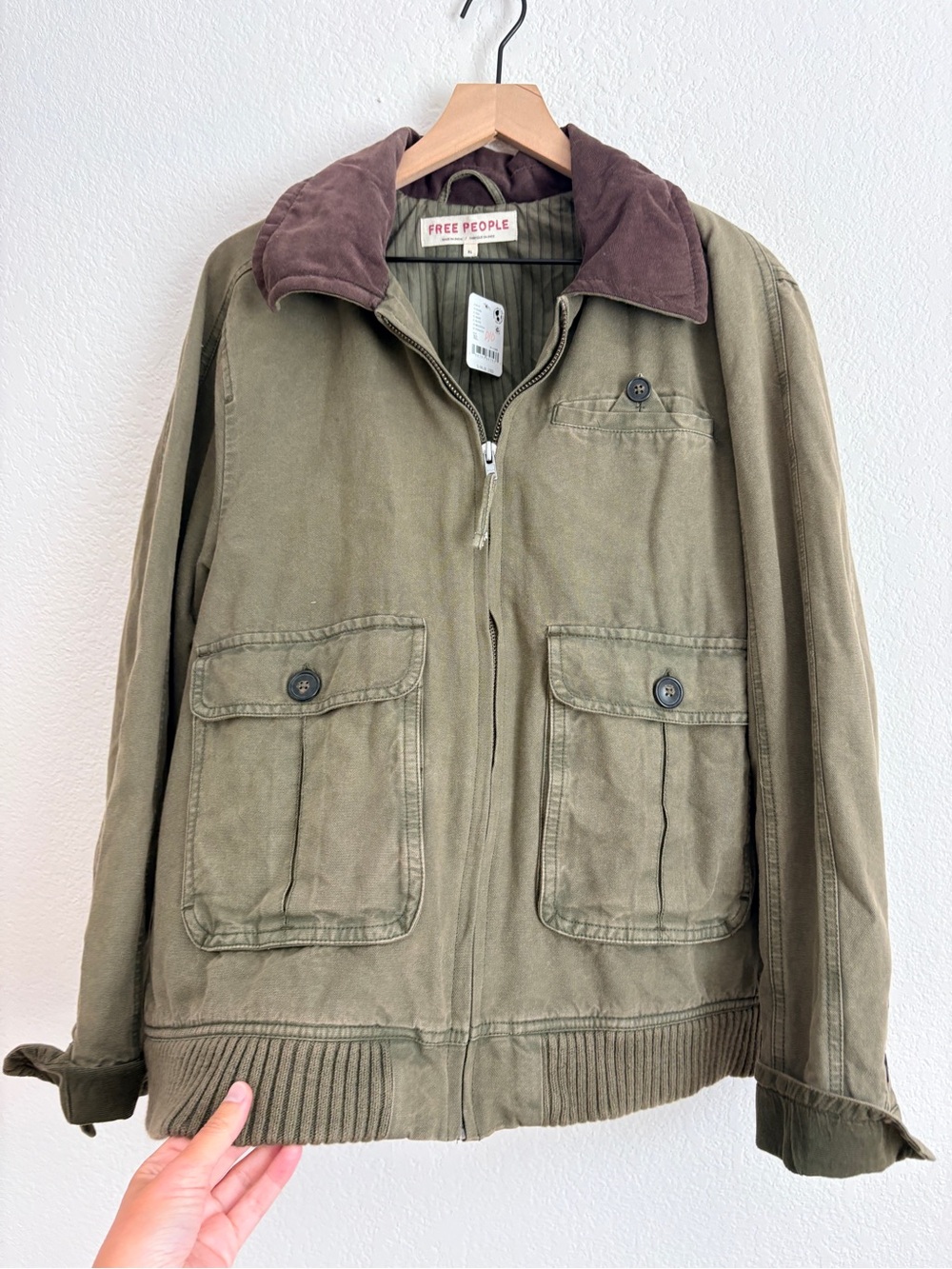 NWT Free People Harley Olive Utility Jacket with Corduroy Collar - Picture 6 of 10
